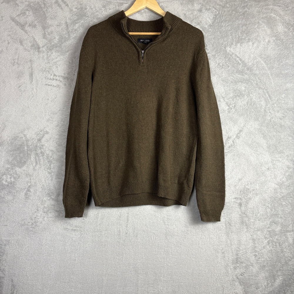 RW&CO Sweater Quarter Zip Large Olive Green Wool Blend Pullover Fisherman